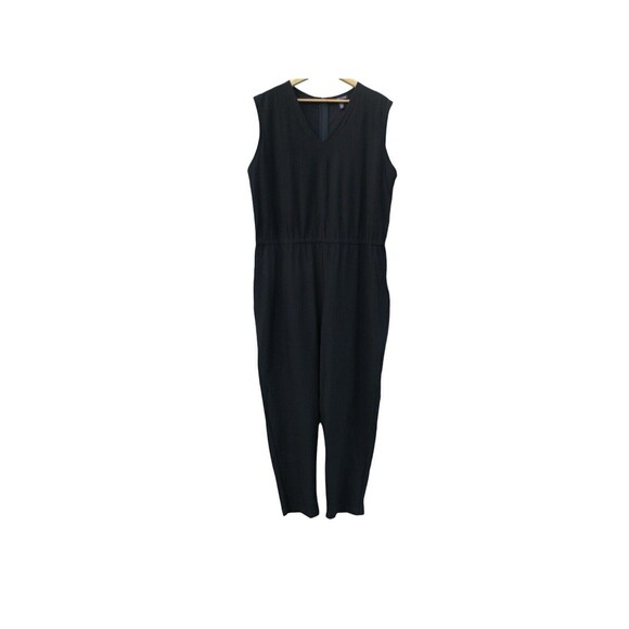 Eileen Fisher Black Crepe Straight Leg Jumpsuit Size Large Washable - Picture 1 of 4